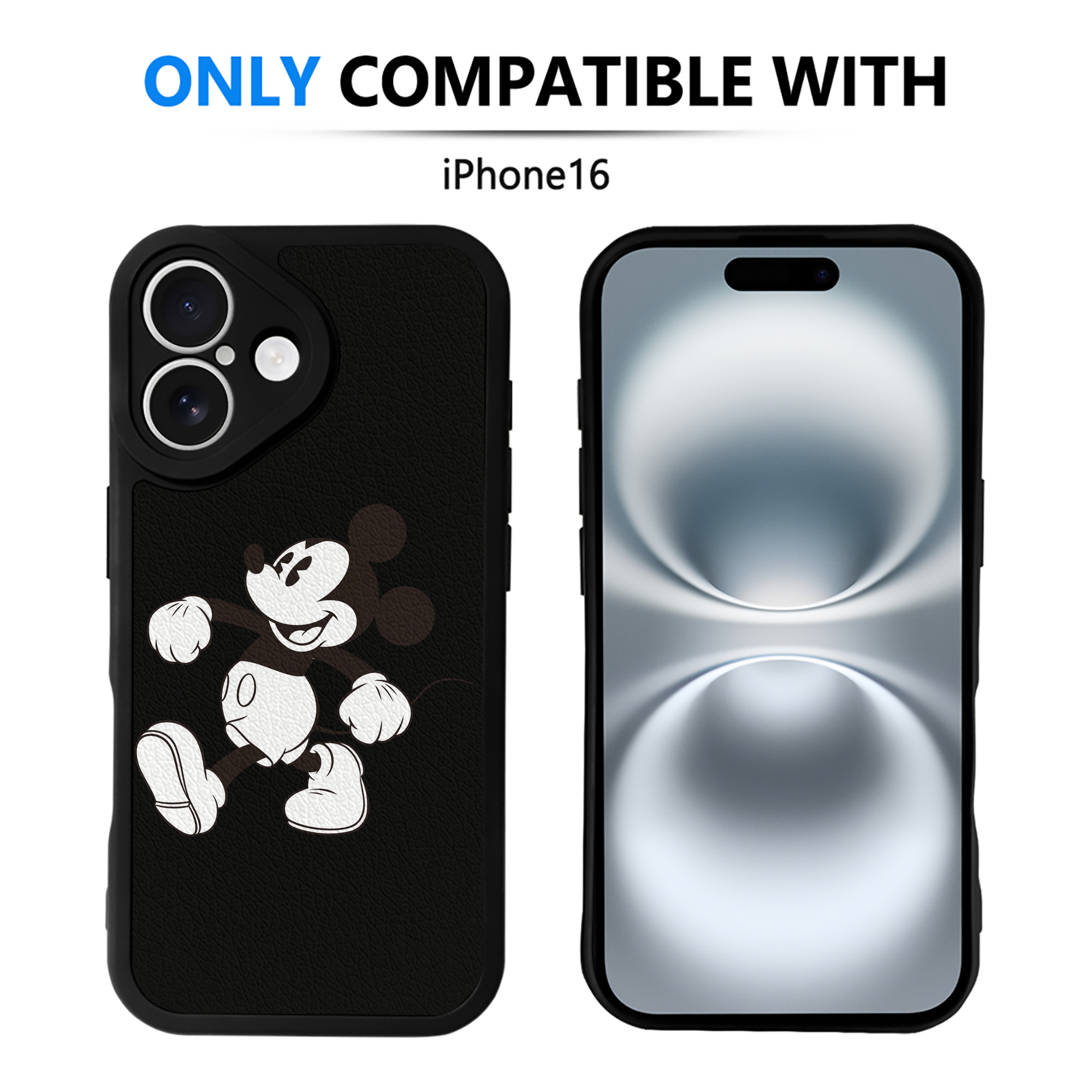 （画像用） ミッキーマウス Mickey Mouse 【iPhone 16シリーズ対応】シリコンスマホケース（レザー調） 材質：シリコン